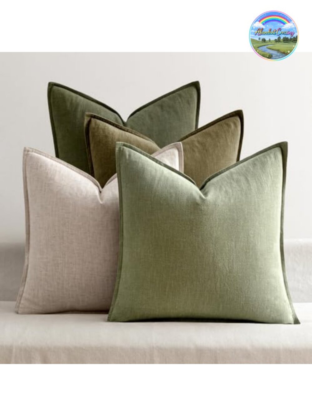 Set of 4 Linen Cotton Boho Pillow Covers 20x20 Inch with Flange Edge &